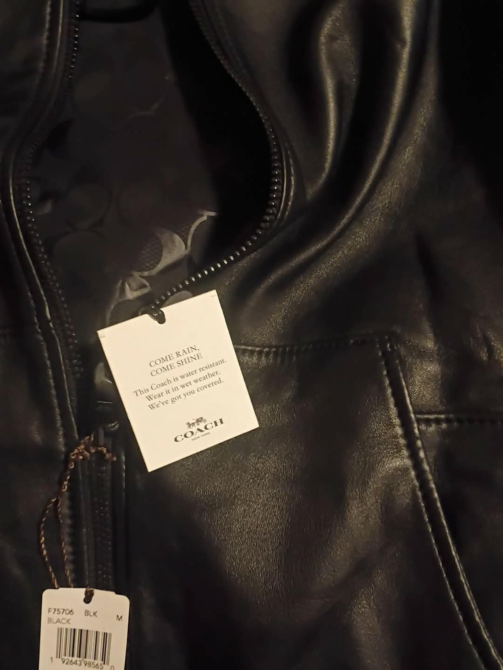 Coach Black Leather Jacket with Hood